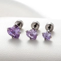 Detailed macro view of purple heart-shaped zircon earrings in three different sizes - 4mm Zirconia (Single) / Light Purple