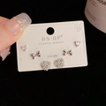 Three-pair set of minimalist heart and bow stud earrings featuring S925 silver needles - Silver-Pearl Bowknot Set (113#)