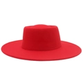 Chapeau fedora classique en feutre de laine rouge à large bord et calotte plate - Adulte (57-60cm) / Rouge