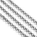 Close-up of 6mm stainless steel rolo chain links with polished silver metallic finish - Priced Per Meter / Steel