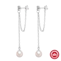 Elegant S925 sterling silver chain tassel earrings with pearls and zircon crystals - U-Shape Tassel Pearl Style / White Gold