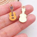 DIY yellow guitar pendant charm for bracelets with polished gold metal finish back - Guitar