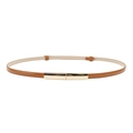 Minimalist brown patent leather thin belt for women with golden rectangular metal buckle - Camel