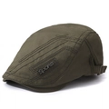 Olive green cotton newsboy cap with metal sports plaque and adjustable back strap - Army Green