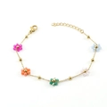 Chic stainless steel bracelet with five colorful floral charms and lobster clasp - Multicolor Bracelet