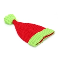 Christmas knit hat with festive red and green pattern and green pom-pom top detail - Red & Green Patchwork with Green Pom-pom (A)