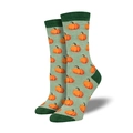 Detail von grünen Socken mit orangefarbenem Kürbis-Strickmuster für Halloween-Deko - Einheitsgröße / Kleiner Kürbis Grün