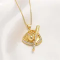 Collier avec pendentif gant et batte de baseball plaqué or 18 carats et oxydes de zirconium - A-Gant de Baseball et Batte