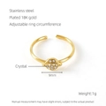 Detail of 18k gold plated planet ring with 9mm crystal and adjustable open band - Adjustable Open / Gold