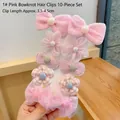 10-piece set of light pink floral and lace bow hair clips for girls, 3.5-4.5cm length - E3-3# Pink 10-piece Set (cardboard Packaging)
