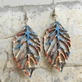 Pendientes bohemios vintage de hoja con textura de madera colorida sobre piedra natural - Estilo 2-Azul Naranja Marrón