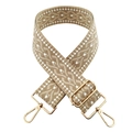 Detail of beige 5cm wide jacquard bag strap with white geometric patterns and gold buckles - Khaki