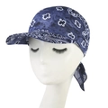 Detail of navy blue paisley bandana cap with sun visor and adjustable tie back - L / Navy Blue