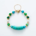 Handmade Bohemian turquoise pearl bracelet featuring a heart magnetic clasp and gold beads - A91 Blue Green Series