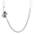 Titanium butterfly pearl necklace with colorful enamel pendant and mixed metal chain - Colorful Butterfly Style (KN233647-Z)