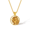 Punk vintage round medallion necklace with golden Jesus thorn crown relief pendant - Gold