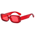 Fashionable translucent red rectangle sunglasses with wide grooved striped temples - Red Frame Red Lens