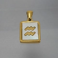 18K gold-plated Aquarius zodiac necklace with white shell inlay in a rectangle pendant - Aquarius