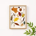 Cornice per fiori pressati in legno chiaro con foglie autunnali e decorazioni botaniche - Legno Originale / Profondità 3cm / 6 Pollici