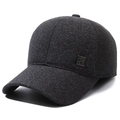 Casquette de baseball hiver pour homme avec protège-oreilles en tissu laine gris foncé - Réglable / Gris avec étiquette carrée
