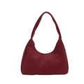 Dark red woven hobo shoulder bag with a minimalist design and metallic silver zipper - Red
