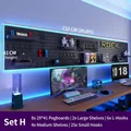 Black DIY pegboard wall organizer system with shelves and hooks in 232cm gaming room setup - Combo Package H - Black