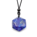 Lapis Lazuli Hexagonal Star Pendant Necklace with Natural Golden Pyrite and Black Cord - Lapis Lazuli