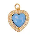 Golden heart-shaped pendant with a blue center stone and crystal border - Dark Khaki Fabric M847423-blue