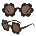 Black flower shaped party sunglasses with round brown lenses for stylish adult fashion - C1-Black Frame Tea Lens