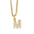 Detailed view of gold M letter pendant with micro-pave setting and fine chain - M / Gold