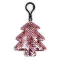 Pink sequin Christmas tree keychain with reflective scales and black plastic clip - Christmas Tree