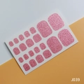 Pink glitter toe nail stickers set for pedicure sparkling adhesive strips model J039 - J039 Baby Pink Glitter