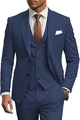 Men's slim-fit three-piece suit in dark blue with jacket vest and trousers set - Navy Blue