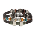 Retro multi-layer leather bracelet with nautical charms, wooden beads, and ceramic stars - Dark Brown Nautical Rudder Star Bead Style (06)