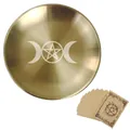 Ciotola per altare in ottone con tripla luna pentacolo e carte regalo tarot - Tripla Luna (Include 12 Carte) / 14cm