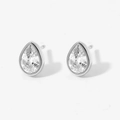 Detailed close-up of teardrop zircon earrings with polished silver stainless steel setting - Silver Waterdrop (D3127)