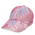 Close-up of pink lace baseball cap featuring intricate floral mesh and blue butterfly detail - Plain Lace Style / Burgundy