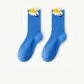 Klein blue crew socks featuring a white wavy hem and yellow cloud pattern - Blue Pattern