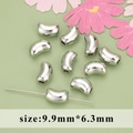 Silver crescent moon bead in 18k gold plating with a smooth mirror finish for DIY jewelry - 9.9x6.3mm Bean Shape / Silver