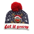 Close-up of a blue Christmas beanie with reindeer pattern, LED lights, and let it snow text - One Size / Navy Blue Reindeer (LED)