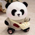 Niedliche Panda Plüschfigur in grauem Herzpullover mit gelber Umhängetasche - Grauer Herzpullover Stil / 23cm