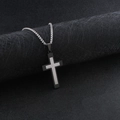 Minimalist two-tone stainless steel cross necklace for men with black base and silver chain - Black