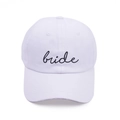 White cotton baseball cap with black embroidered Bride cursive text on the front - White Bride