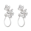 Silver leaf-shaped ear bone clips with sparkling rhinestones for non-pierced ears - Silver Leaf Rhinestone Ear Cuff (N-315) / White K / Silver
