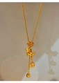 Detailed shot of 24K gold plated necklace featuring a horse pendant and copper coin tassel - 31# Necklace Gold Coin Tassel