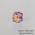 Dé en résine translucide avec points colorés et texture rouge, taille de 14mm - Transparent