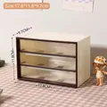 Three-layer cream white plastic desktop organizer with translucent brown drawers - Beige & Brown Cream Coffee (4#)