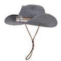 Strohhut im Cowboy-Stil mit blau-weißem Geflecht, silbernem Stern und Lederband - Dunkelblau