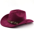 Detail of dark purple western cowboy hat featuring brown leather band and metal emblem - M (56-58cm) / Burgundy