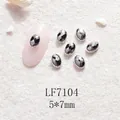 Gemme à ongles ovale noire avec bordure en métal argenté et surface facettée pour nail art - Base Argent Pierre Gris Foncé (LF7104) / 5X7mm